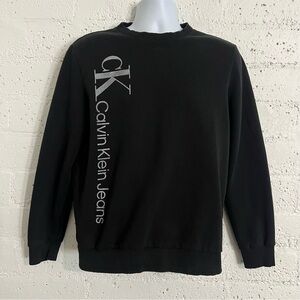 Calvin Klein Mens Sweatshirt M Black Crewneck Pullover Cotton Blend T14